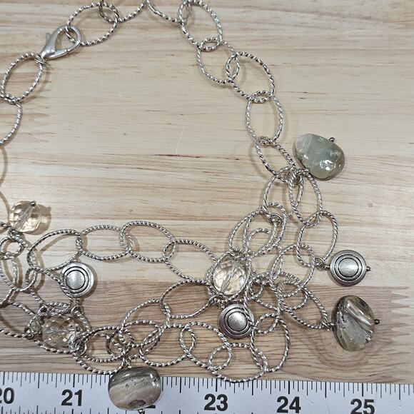 Beachcore Abalone Shell Clear Faceted Beads Charms Silver Tone Chain Necklace - Picture 10 of 16